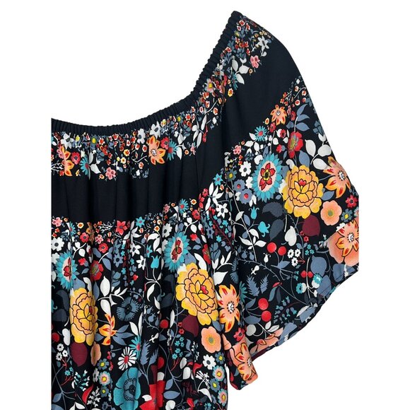 Loft Black Floral Boho Peasant Dress Size Small - Picture 6 of 12